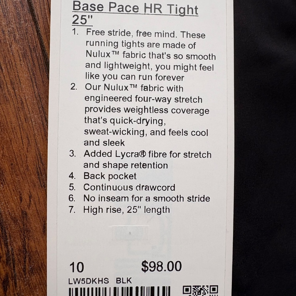Lululemon Base Pace HR Tight 25” size 10 - Picture 2 of 3